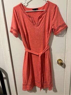 Tommy Hilfiger Coral V-Neck Knit Dress with Crochet Trim